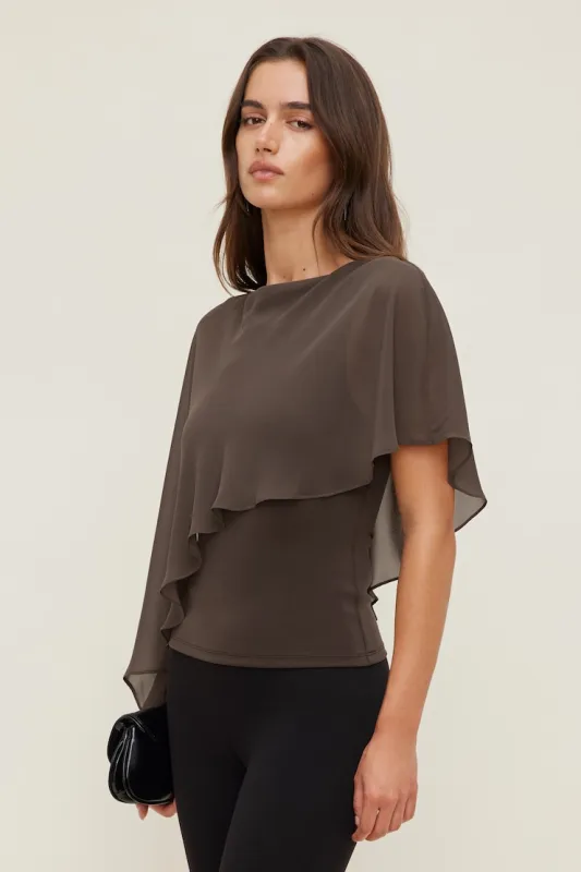 Sculpt Cape Top - Dynamite - Brown - Women Clothing made by Dynamite