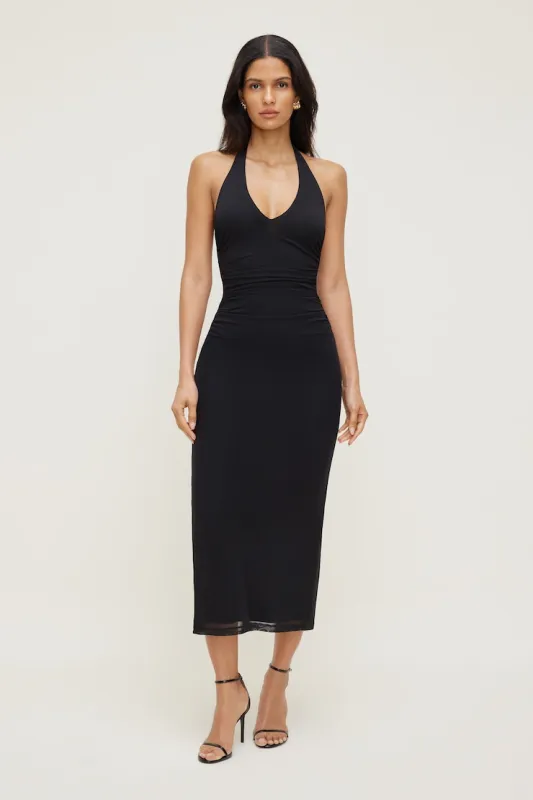 Reia Halter Mesh Maxi Dress - Dynamite - Black - Women Clothing made by Dynamite