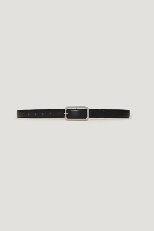 Rounded Rectangle Slim Faux Leather Belt - Dynamite - Black - Women Clothing made by Dynamite