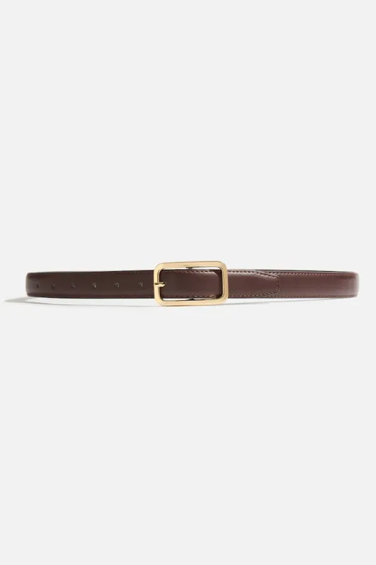 Rounded Rectangle Slim Faux Leather Belt - Dynamite - Brown - Women Clothing made by Dynamite