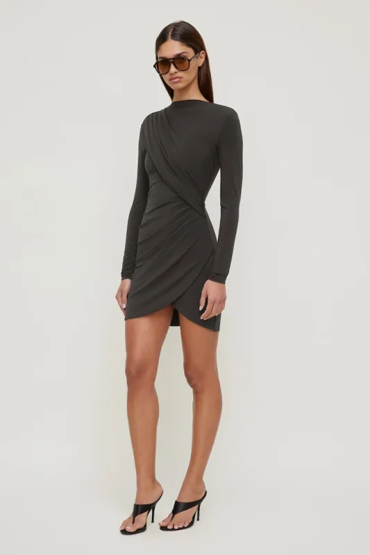 Sculpt Draped Structured Mini Dress - Dynamite - Brown - Women Clothing made by Dynamite