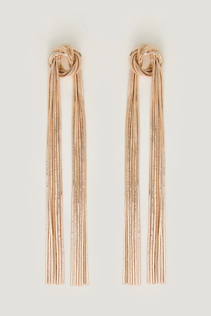 Knotted Fringe Earrings - Dynamite - Yellow - Women Clothing sold by Dynamite