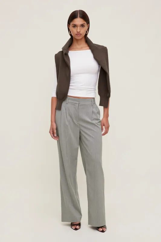 Alex Pinstripe Wide Leg Pants - Dynamite - Greys - Women Clothing made by Dynamite
