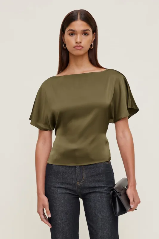 Farra Satin Blouse - Dynamite - Green - Women Clothing made by Dynamite