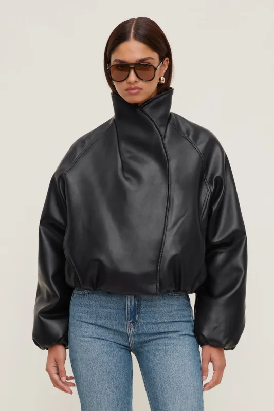 Wrap Faux Leather Bomber Jacket - Dynamite - Black - Women Clothing made by Dynamite