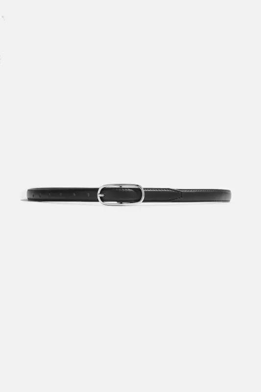 Oval Super Slim Faux Leather Belt - Dynamite - Black - Women Clothing made by Dynamite