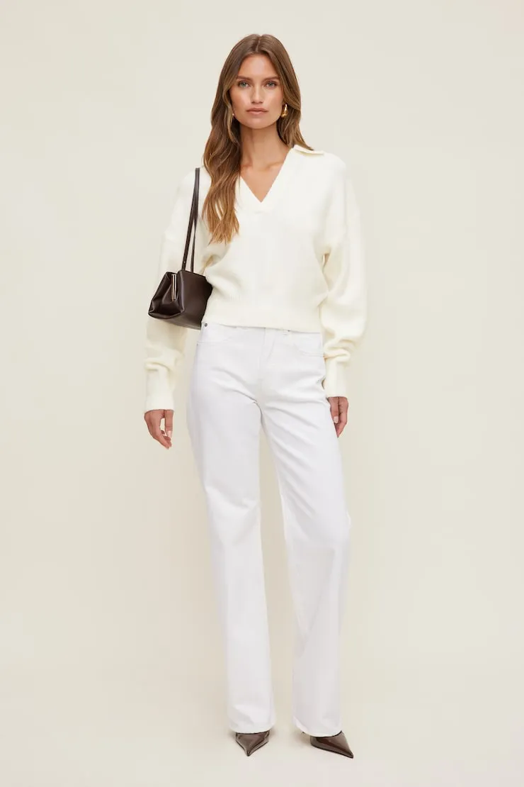 Audrey Cinched Polo Sweater - Dynamite - White - Women Clothing sold by Dynamite product image thumbnail 3