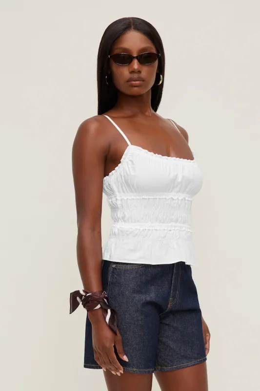 Smocked Poplin Cami Top - Dynamite - White - Women Clothing made by Dynamite