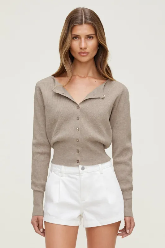 Sara Ribbed Cinch Hem Cardigan - Dynamite - Beige - Women Clothing made by Dynamite