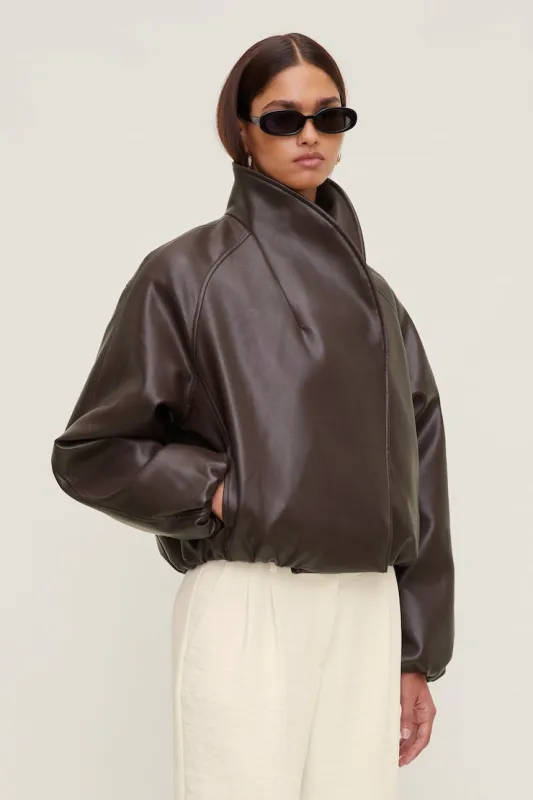 Wrap Faux Leather Bomber Jacket - Dynamite - Burgundy - Women Clothing made by Dynamite