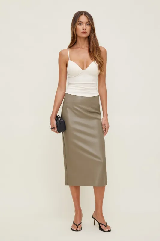 Shiloh Faux Leather Midi Skirt - Dynamite - Beige - Women Clothing made by Dynamite