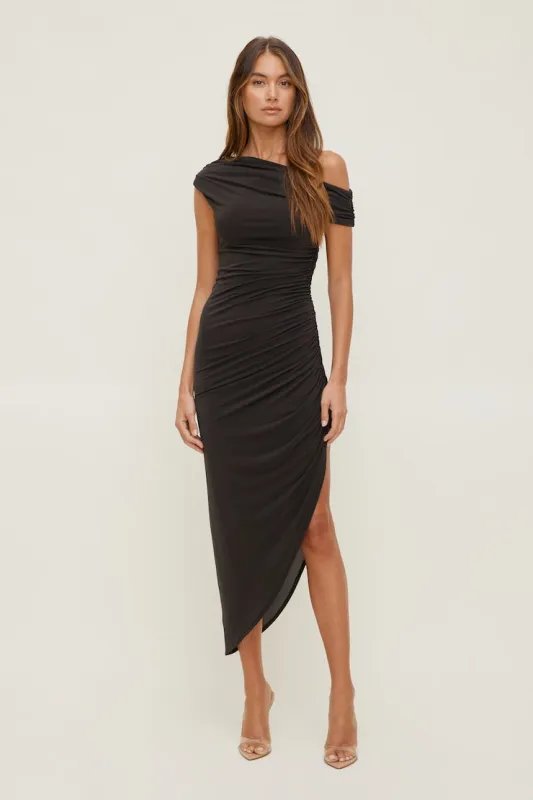 Veronica Asymmetric Midi Dress - Dynamite - Brown - Women Clothing made by Dynamite