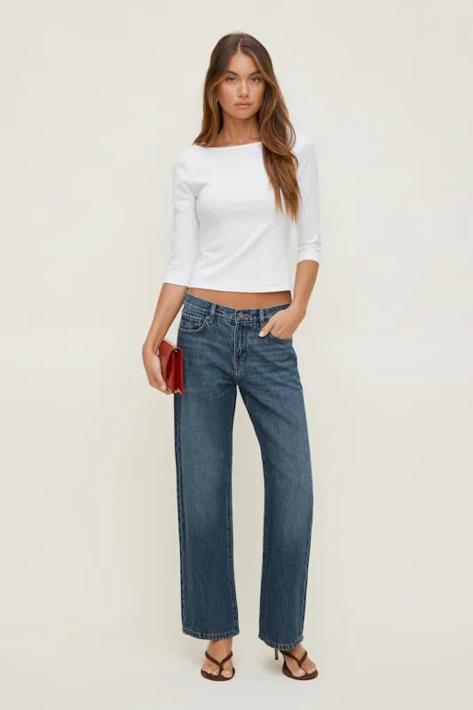 Jules Relaxed Low Rise Straight Leg Jeans - Dynamite - Blue - Women Clothing made by Dynamite