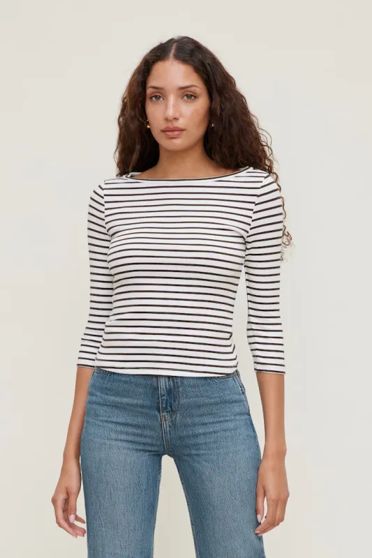 Maude Striped T Shirt - Dynamite - White - Women Clothing made by Dynamite
