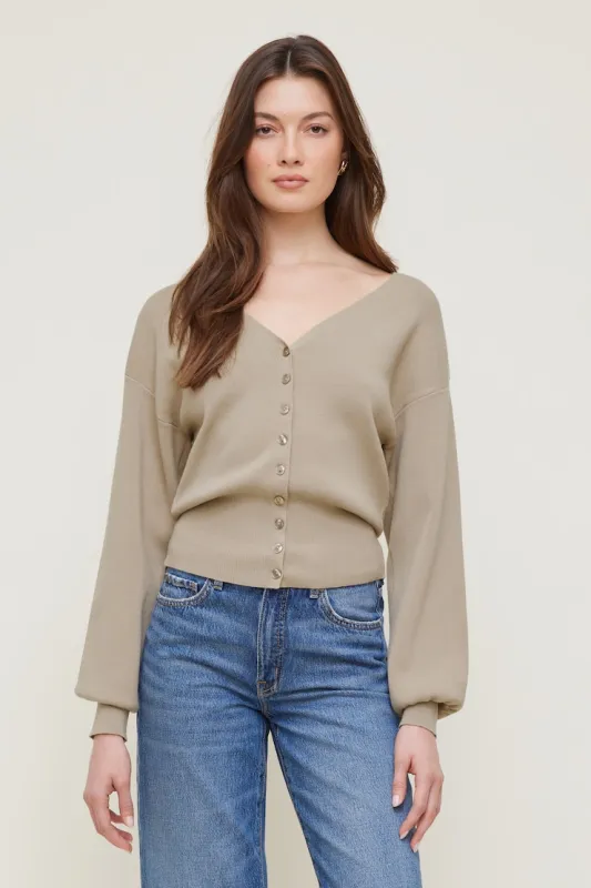 V Neck Cardigan - Dynamite - Beige - Women Clothing made by Dynamite