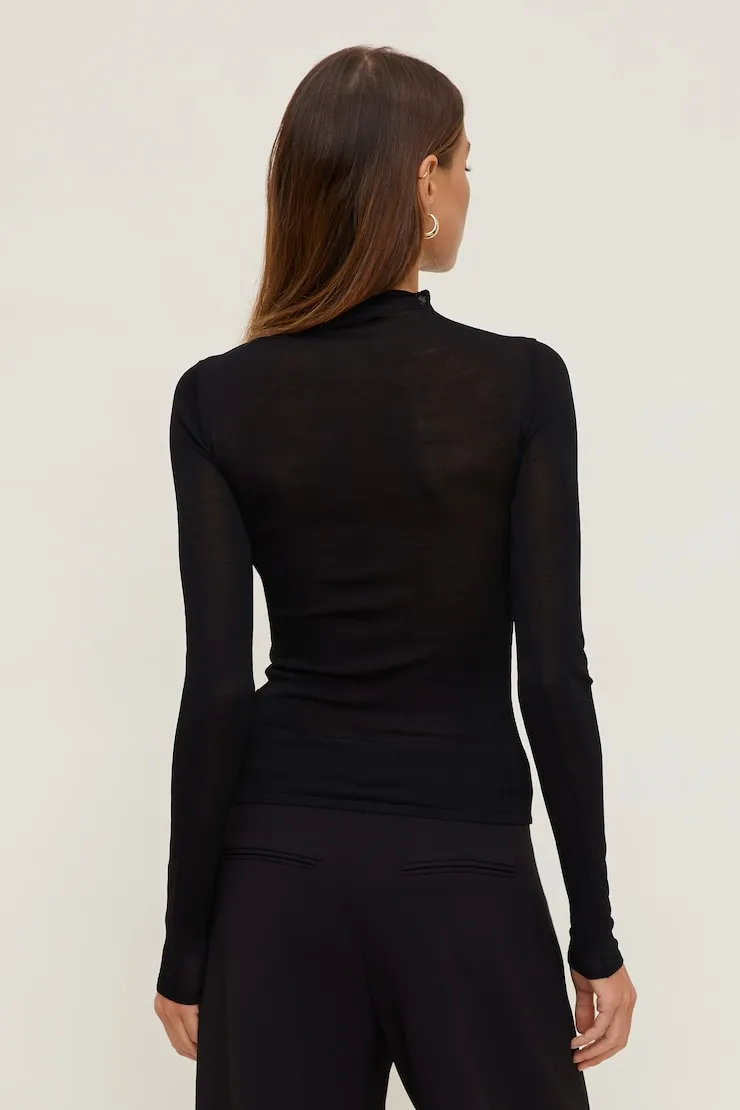 Sheer Mock Neck Sweater - Dynamite - Black - Women Clothing sold by Dynamite product image thumbnail 2