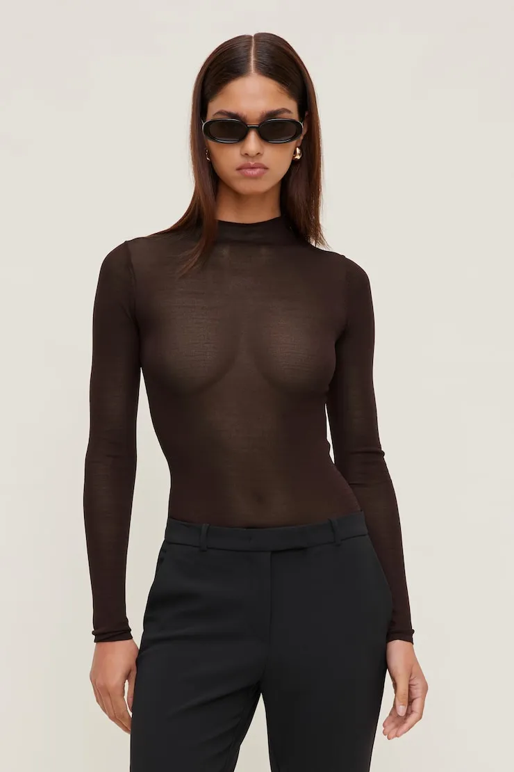 Sheer Mock Neck Sweater - Dynamite - Purple - Women Clothing sold by Dynamite