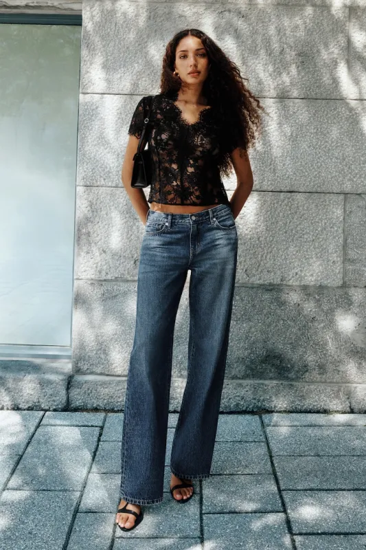 Jules Relaxed Low Rise Straight Leg Jeans - Dynamite - Blue - Women Clothing made by Dynamite