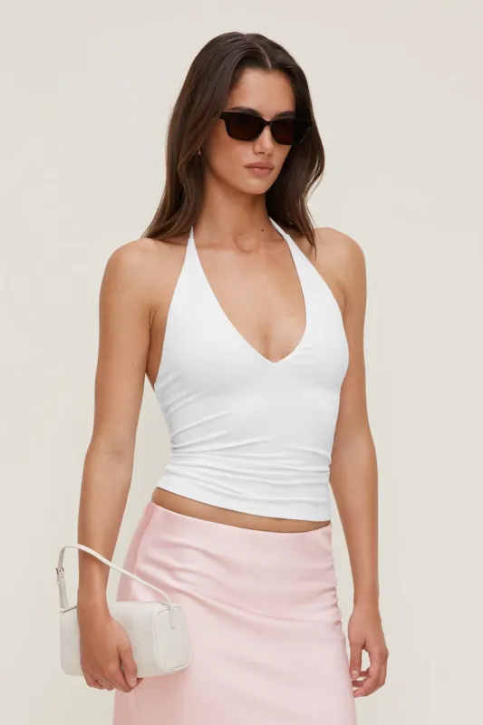 Sculpt Plunge Halter Top - Dynamite - White - Women Clothing made by Dynamite