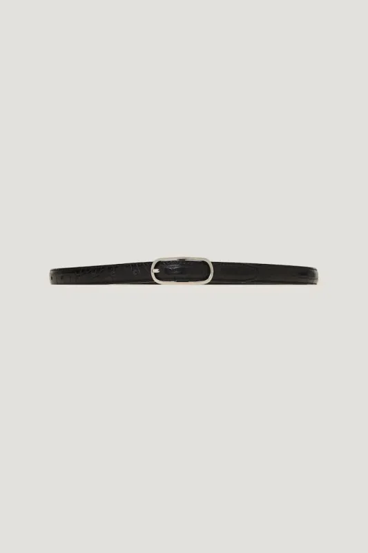 Oval Super Slim Faux Leather Belt - Dynamite - Black - Women Clothing made by Dynamite