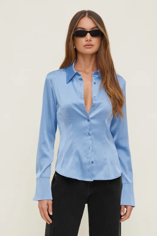 Kyra Satin Shirt - Dynamite - - Women Clothing made by Dynamite