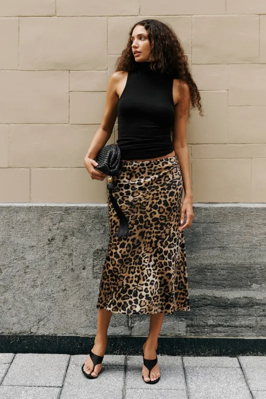Delila Satin Midi Skirt - Dynamite - Brown - Women Clothing made by Dynamite