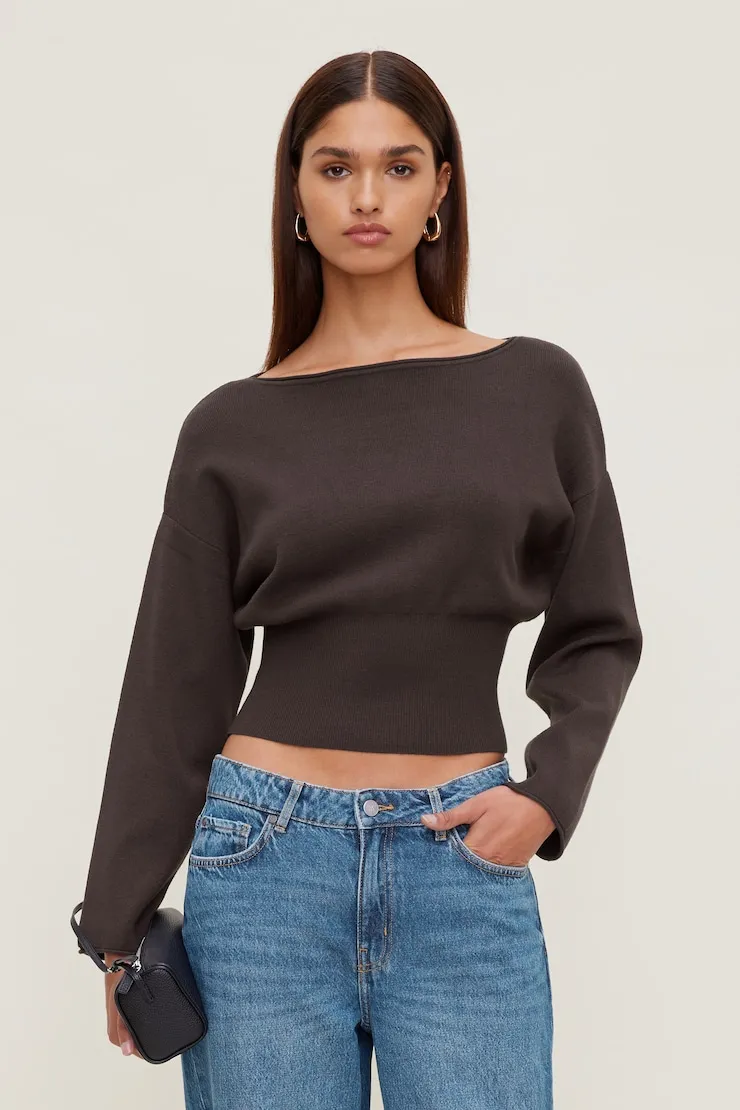 Suri Cinched Sweater - Dynamite - Brown - Women Clothing sold by Dynamite