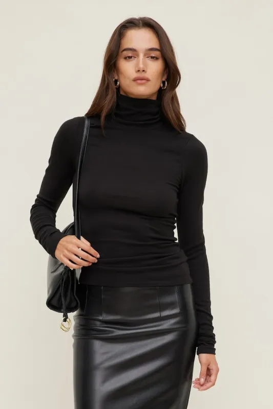 Fitted Turtleneck Top - Dynamite - Black - Women Clothing made by Dynamite