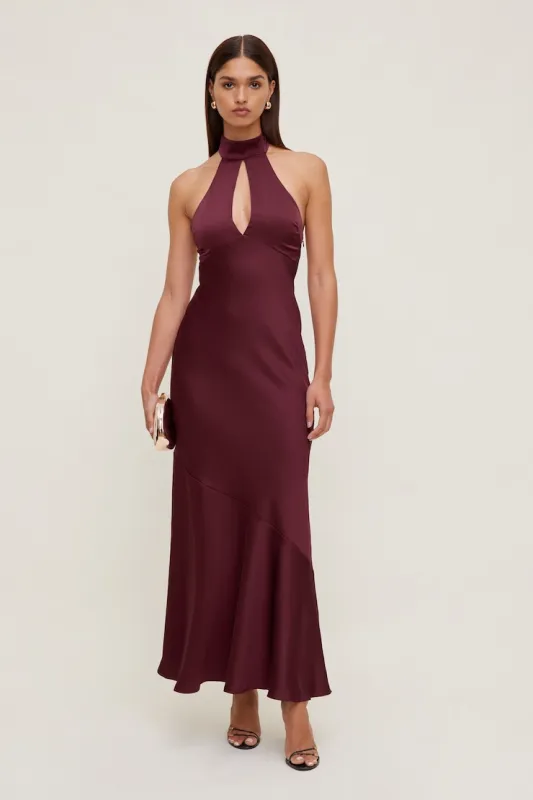 Keyhole Satin Maxi Slip Dress - Dynamite - Burgundy - Women Clothing made by Dynamite