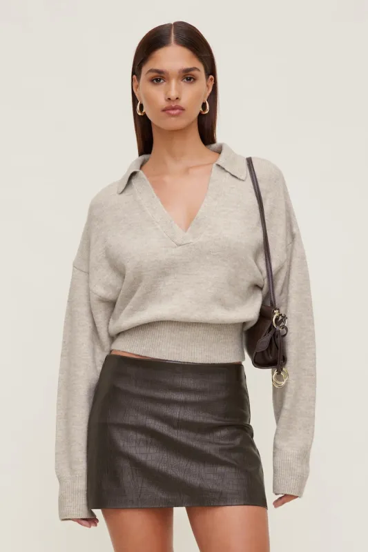 Audrey Cinched Polo Sweater - Dynamite - Greys - Women Clothing made by Dynamite