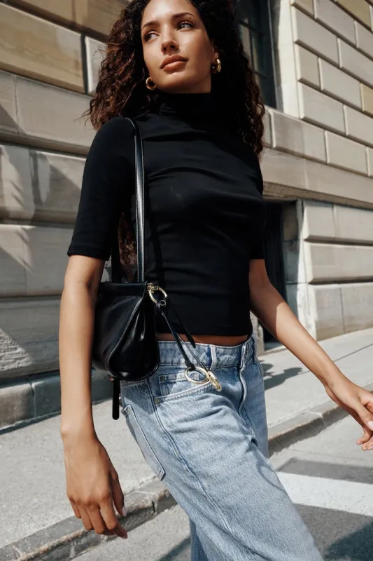 3/4 Sleeve Turtleneck Top - Dynamite - Black - Women Clothing made by Dynamite