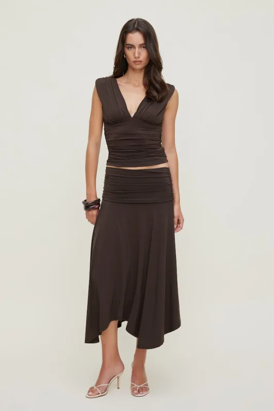 Sculpt Asymmetric Midi Skirt - Dynamite - Brown - Women Clothing made by Dynamite