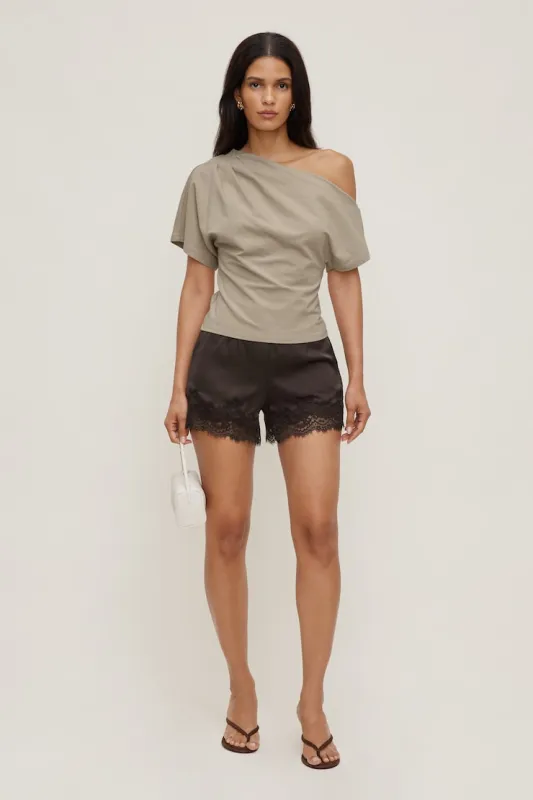 Lace Satin Shorts - Dynamite - Brown - Women Clothing made by Dynamite