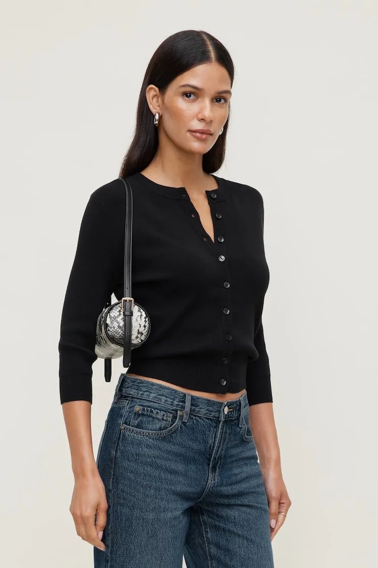 Rebecca 3/4 Sleeve Cardigan - Dynamite - Black - Women Clothing sold by Dynamite