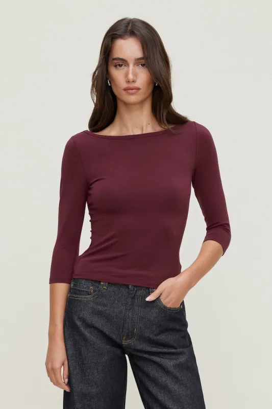 Maude Cotton Spandex T Shirt - Dynamite - Burgundy - Women Clothing made by Dynamite