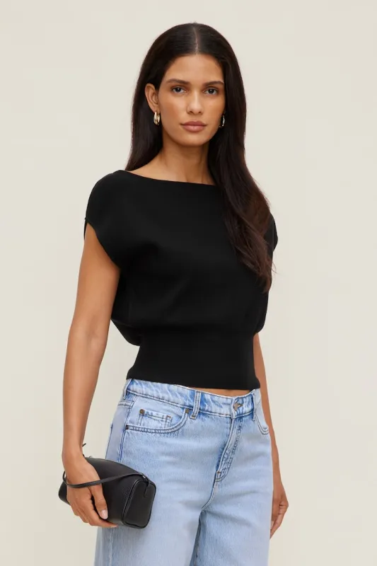 Aria Boat Neck Sweater - Dynamite - Black - Women Clothing made by Dynamite