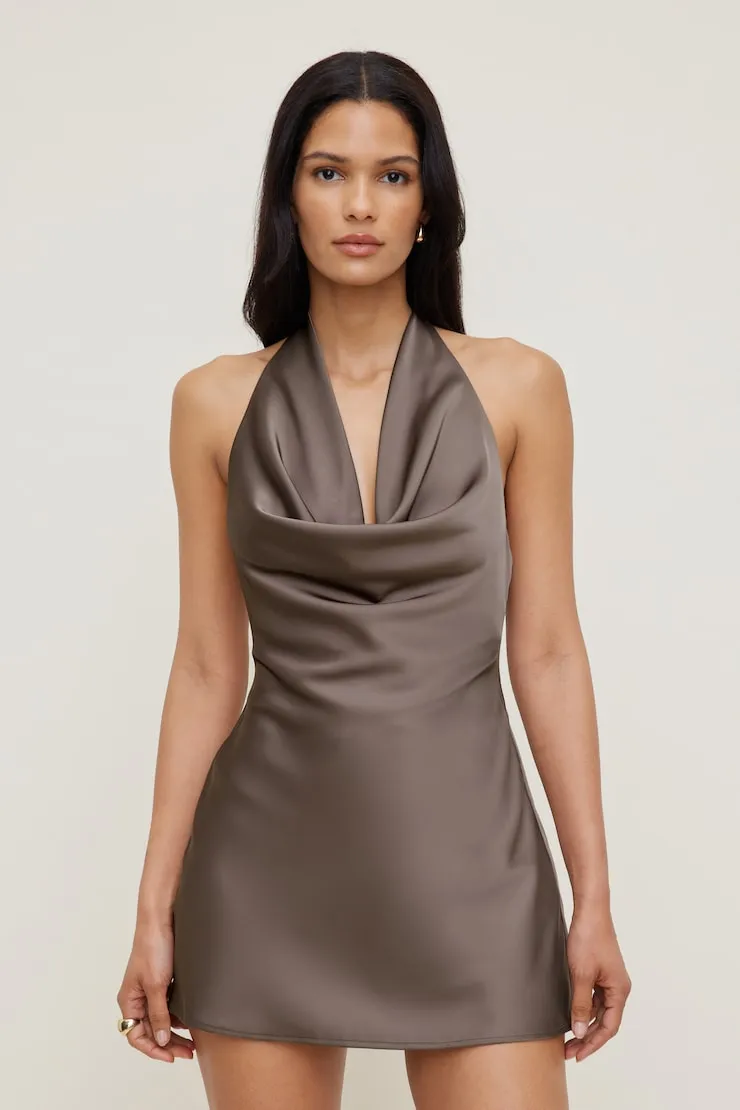 Camila Satin Romper Mini Dress - Dynamite - Brown - Women Clothing sold by Dynamite product image thumbnail 4