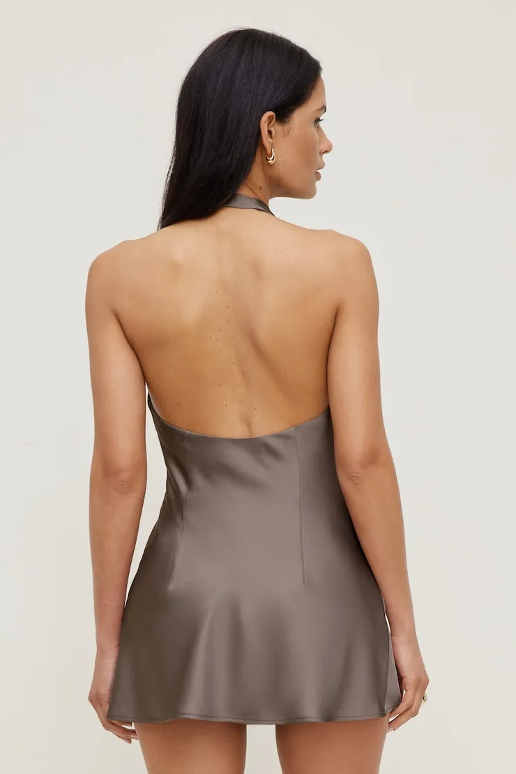 Camila Satin Romper Mini Dress - Dynamite - Brown - Women Clothing sold by Dynamite product image thumbnail 5