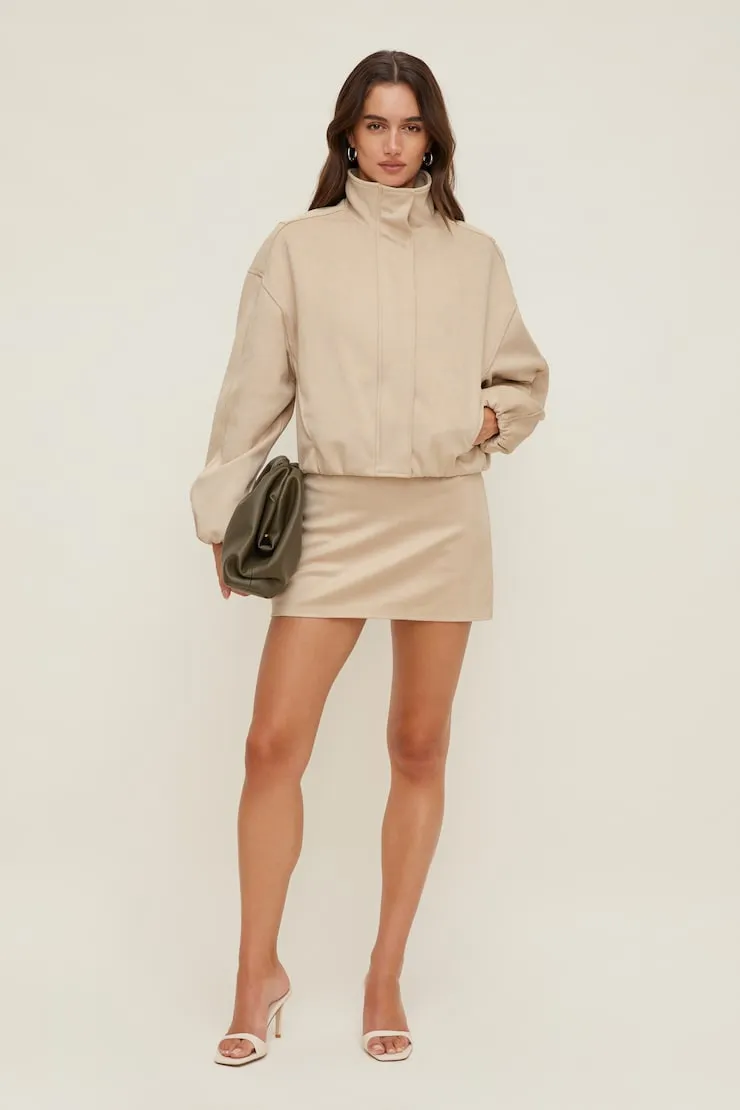 Stacie Faux Suede Mini Skort - Dynamite - Beige - Women Clothing sold by Dynamite