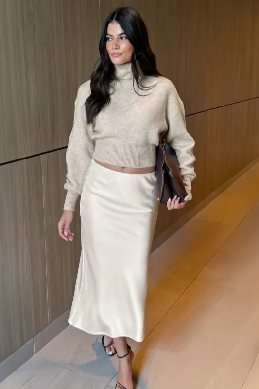 Delila Satin Midi Skirt - Dynamite - Beige - Women Clothing made by Dynamite