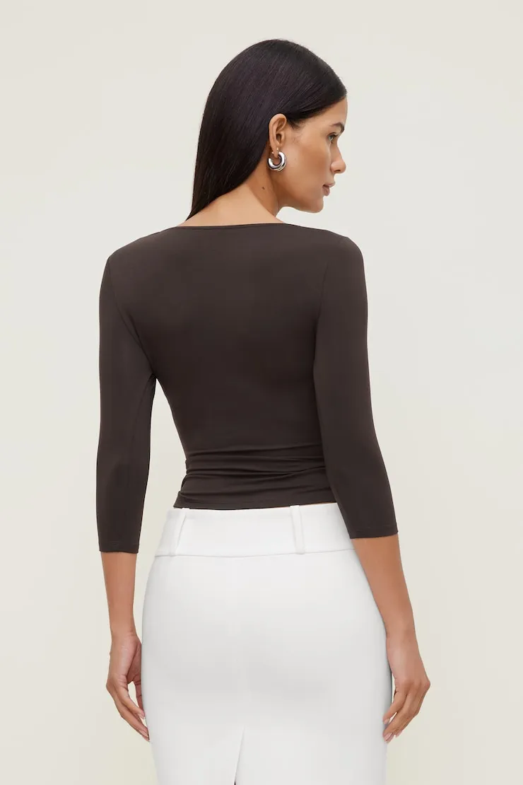 Morgan Plunge 3/4 Sleeve Top - Dynamite - Brown - Women Clothing sold by Dynamite product image thumbnail 2