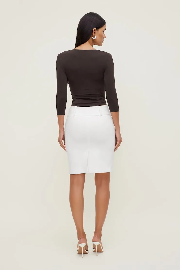 Morgan Plunge 3/4 Sleeve Top - Dynamite - Brown - Women Clothing sold by Dynamite product image thumbnail 4