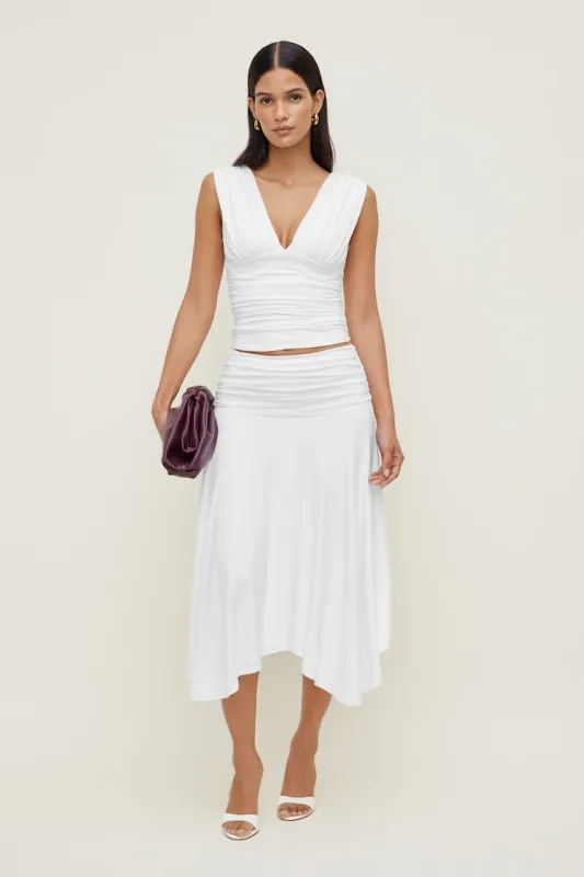 Sculpt Asymmetric Midi Skirt - Dynamite - White - Women Clothing made by Dynamite