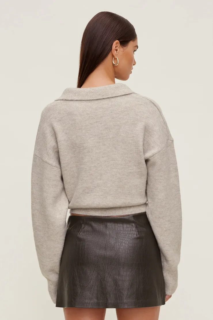 Audrey Cinched Polo Sweater - Dynamite - Greys - Women Clothing sold by Dynamite product image thumbnail 3
