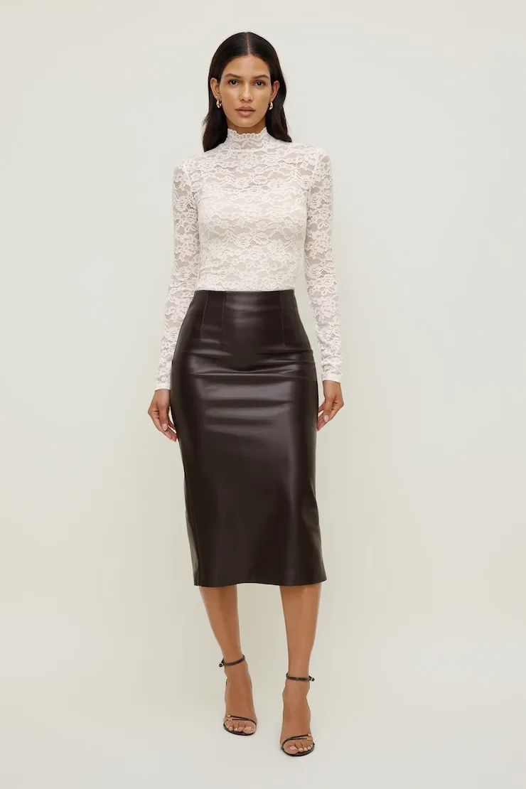 Lace Mock Neck Top - Dynamite - Beige - Women Clothing sold by Dynamite product image thumbnail 3