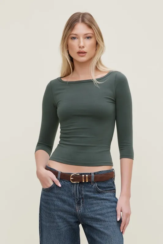 Maude Cotton Spandex T Shirt - Dynamite - Green - Women Clothing made by Dynamite
