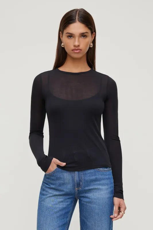 Sheer Layered Cami and Long Sleeve T Shirt - Dynamite - Black - Women Clothing made by Dynamite