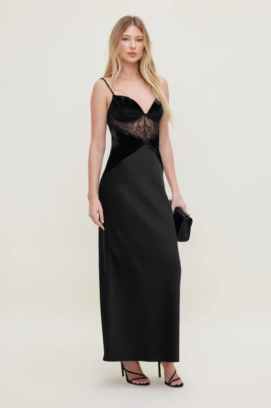 Lace Velvet Maxi Dress - Dynamite - Black - Women Clothing made by Dynamite