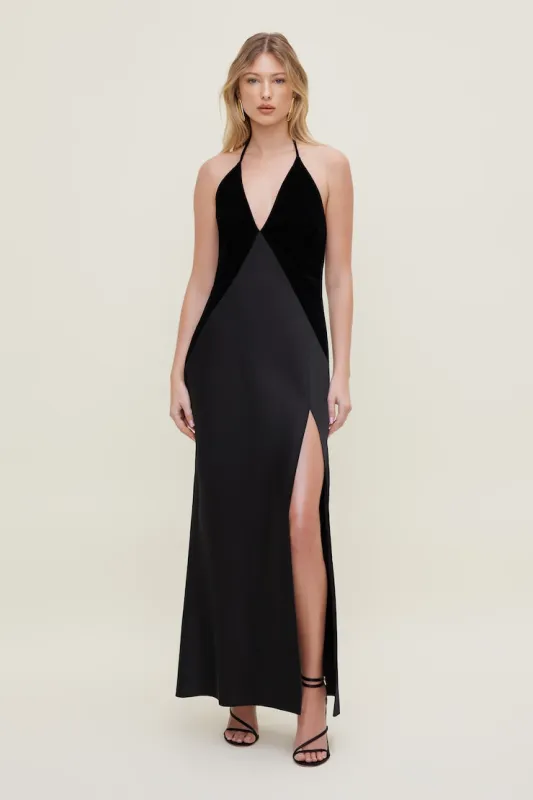 Velvet Satin Maxi Dress - Dynamite - Black - Women Clothing made by Dynamite
