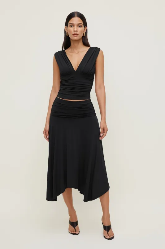 Sculpt Asymmetric Midi Skirt - Dynamite - Black - Women Clothing made by Dynamite